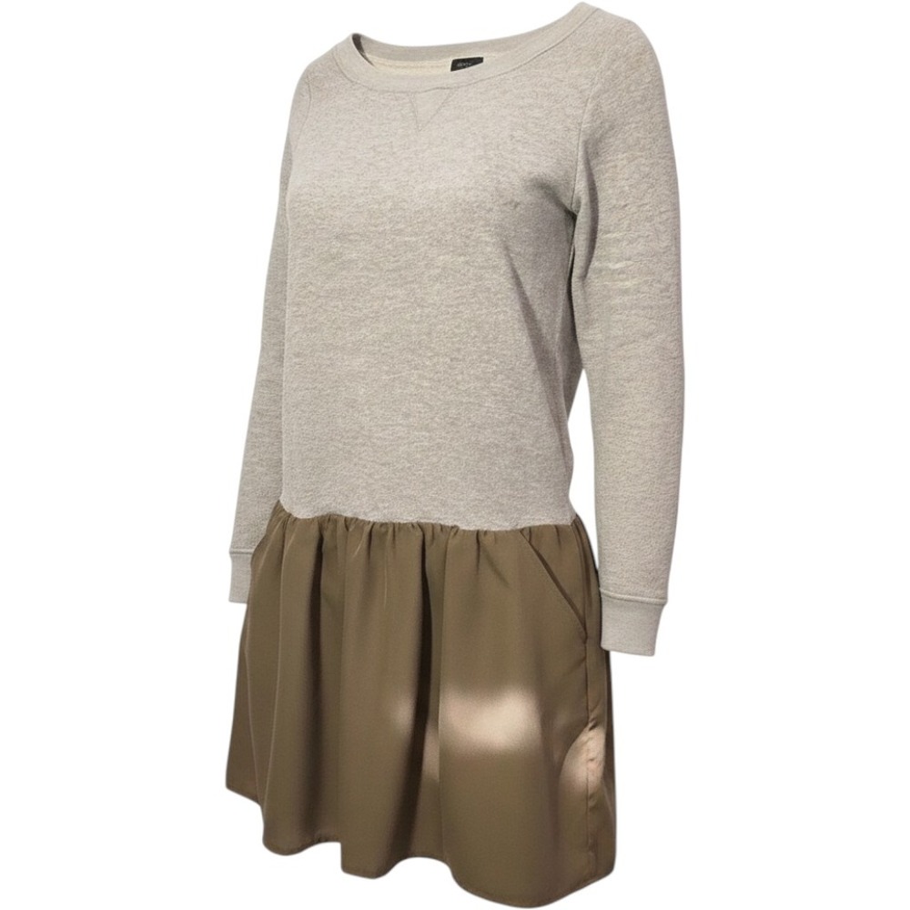 ANTHROPOLOGIE Deletta mixed media gray sweatshirt olive sheer skirt M dress